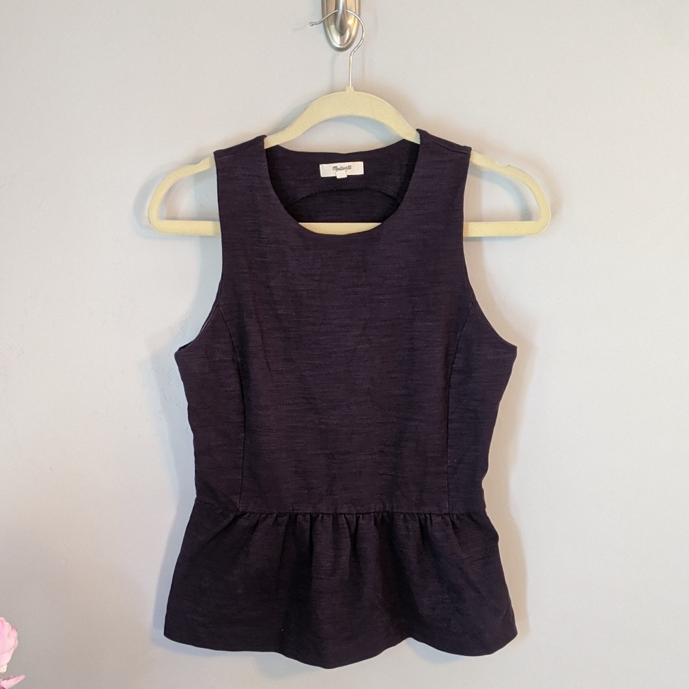 Madewell l Blue Sleeveless Peplum Shirt Top